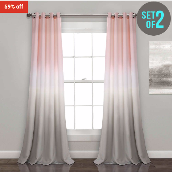 59% OFF Lush Décor Umbre Fiesta Room Darkening Window Curtain Panels Blush/Gray Set 52×84 $75 (RRP$183)