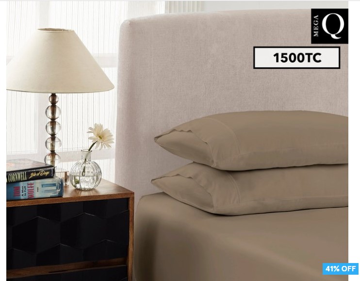 41% OFF 1500TC Mega Queen Bed Fitted Sheet Set – Stone $35 (RRP$59.99)