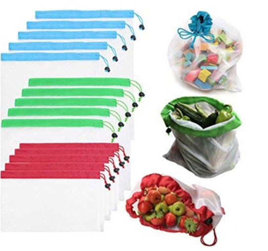 Reusable Mesh Shopping Bags Set: 15-Piece ($19) or 30-Piece ($29)