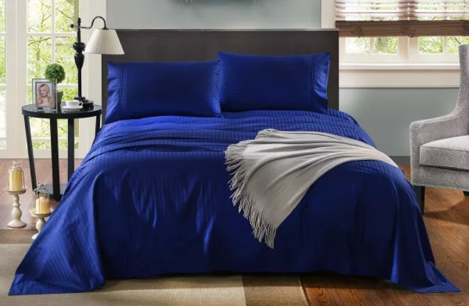 Royal Comfort Kensington 1200TC 100% Egyptian Cotton Stripe Bed Sheet Set (King, Indigo) $75 (RRP $299)