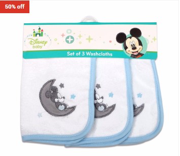 50% OFF Disney Disney Mickey Mouse Washcloths 3 Pack $4.99 (RRP$9.99)