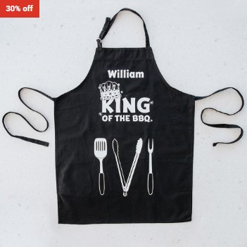 30% OFF Personalised Apron King Of The Bbq Black Apron $20.99 (RRP$29.99)