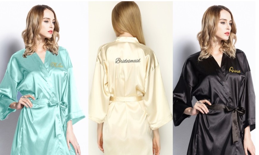 Satin Bath Robe with Embroidery: One ($34.95), Two ($59.95) or Four ($99.95)