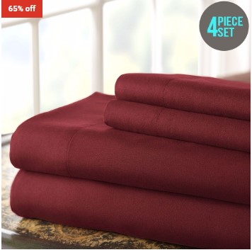 65% OFF Amrapur Overseas Microfiber Deep-Pocket Ultra-Soft 4 Piece Sheet Set Burgundy Queen $39 (RRP$113)