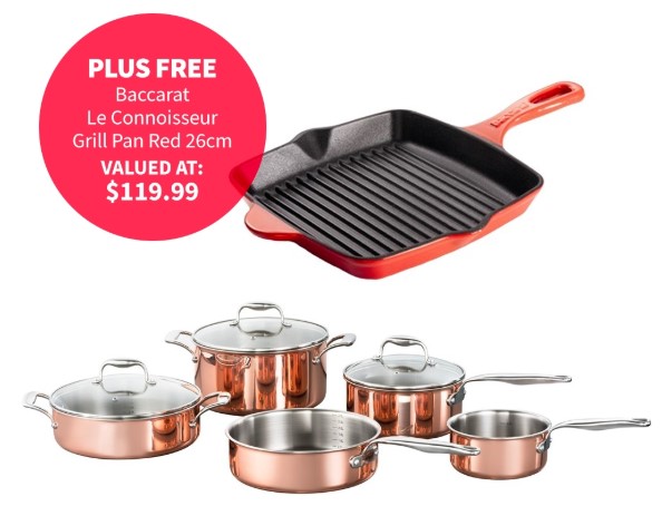 Baccarat Le Connoisseur 5-Piece Copper Cookset $399.99 (RRP $1199.99)