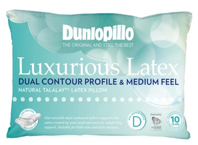 Dunlopillo Luxurious Latex Contour Dual Profile Pillow (Medium Feel) $89 (RRP $159.95)