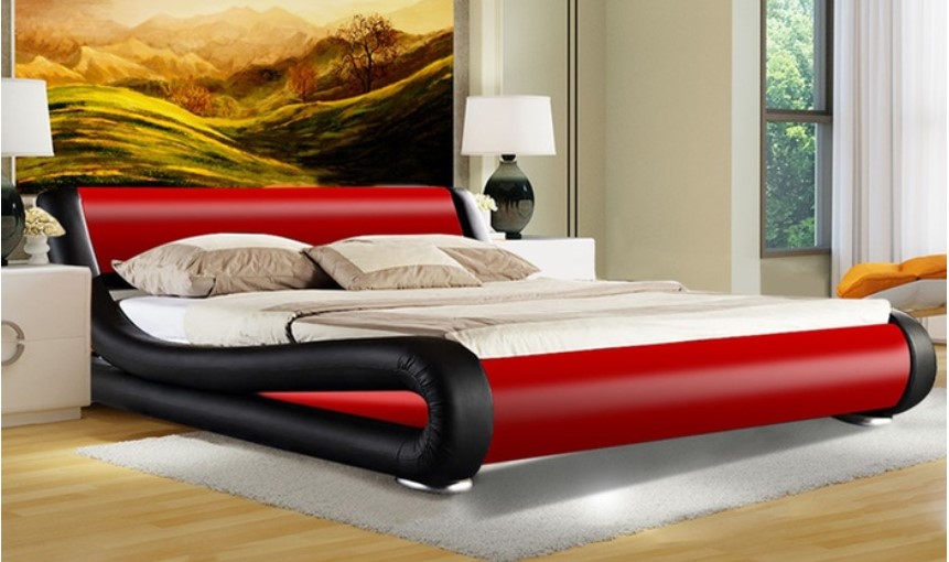 From $259 for a Madrid PU Leather Curved Bedframe in Queen or King Size