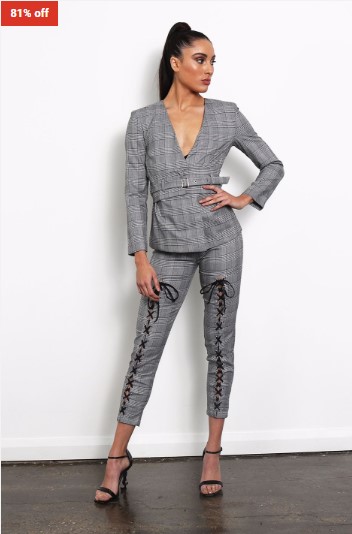 81% OFF Ivory & Chain Hunter Belted Blazer Grey Plaid $25 (RRP$130)