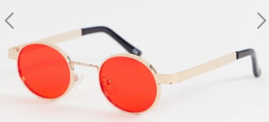 ASOS DESIGN round sunglasses in gold with red lens $24.00