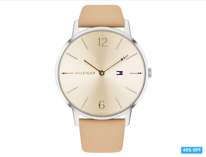 45% OFF Tommy Hilfiger Women’s 40mm Smooth Leather Watch – Gold $109 (Don’t pay $199)