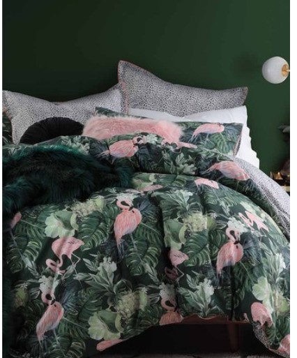 LOGAN AND MASON Flamingo Jungle Quilt Cover Set Queen Bed $59.97 (REG: $119.95)