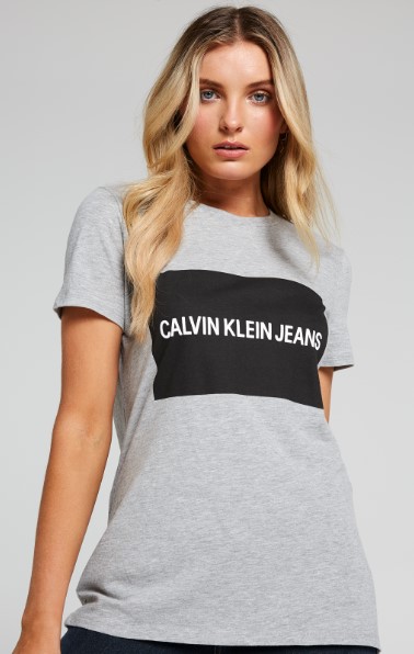 CALVIN KLEIN JEANS LOGO TEE IN GREY WITH BLACK LOGO $34.96 (RRP$49.95)