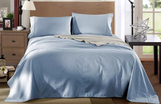 Royal Comfort Kensington 1200TC 100% Egyptian Cotton Stripe Bed Sheet Set (King, Chambray) $55 (RRP $299)