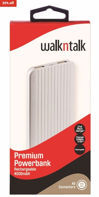 32% OFF WalknTalk Powerbank 4000mAH White $15 (RRP$21.99)