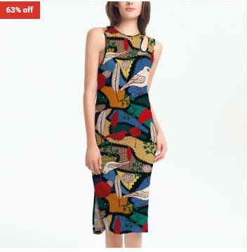 63% OFF Itbon Multicolor Birds Trees Round-Neck Sleeveless Dress $19 (RRP$51)