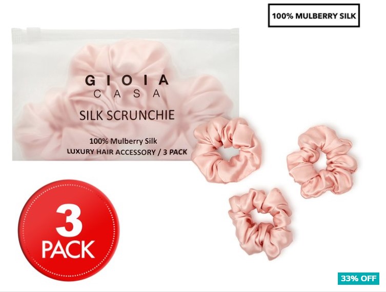 33% OFF Gioia Casa Thick Silk Scrunchie 3-Pack – Pink $19.99 (Don’t pay $29.95)