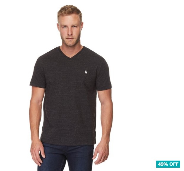 49% OFF Polo Ralph Lauren Men’s V-Neck T-Shirt – Black Heather $39.99 (Don’t pay $79)