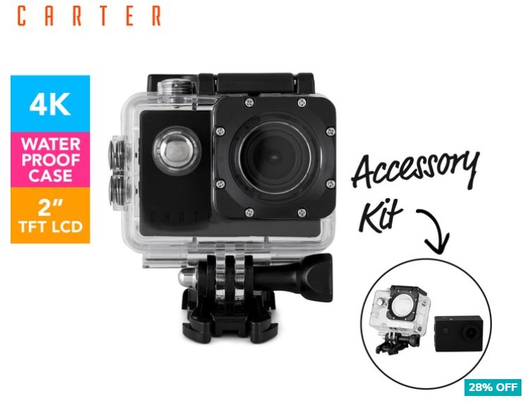 28% OFF Carter 4K Action Camera w/ Full Accessory Kit $49 (RRP$69)
