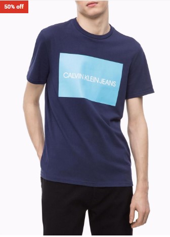 50% OFF CK Jeans Cotton Edi Box Logo Crew T-Shirt Peacoat $24.95 (RRP$49.95)