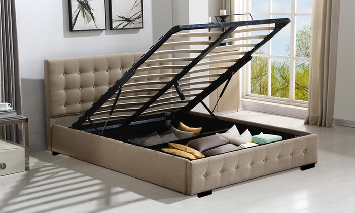 From $219 for a Gas Lift Fabric or PU Leather Storage Bedframe in a Choice of Size and Colour