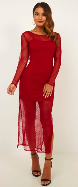 Sweetest Tooth Dress In Wine US$61.95