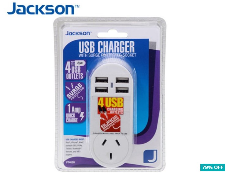 79% OFF Jackson 4-USB Charger w/ Surge Protected Power Outlet $10 (Retails $49.95)