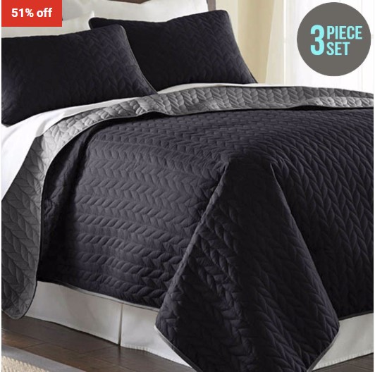 51% OFF Amrapur Overseas 3 Piece Reversible Quilt Set – Black/Gray – King $49 (RRP$99)