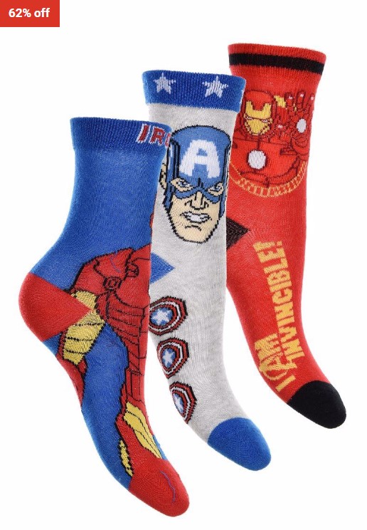 62% OFF Avengers 3 Pack of Kids Socks $6 (RRP$16)