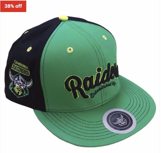 38% OFF Raiders Nrl Flat Peak Cap Green/Black/Fluro $17.99 (RRP$29)