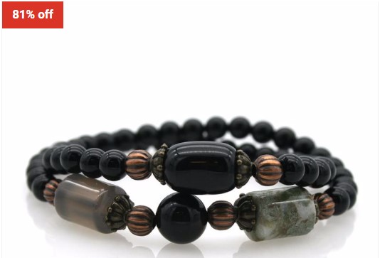81% OFF Georgiadis Men’s Gemstone Agate Stretchy Beaded Double Row Beaded Stretch Bracelet, Gift For Him, Fathers Day G $25 (RRP$129.95)