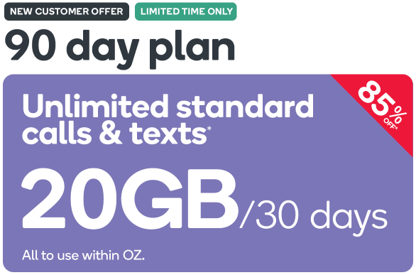 85% OFF Kogan Mobile Prepaid Voucher Code: LARGE (90 Days | 20GB Per 30 Days) – New Customers Only $14.90 (Was $99.90)