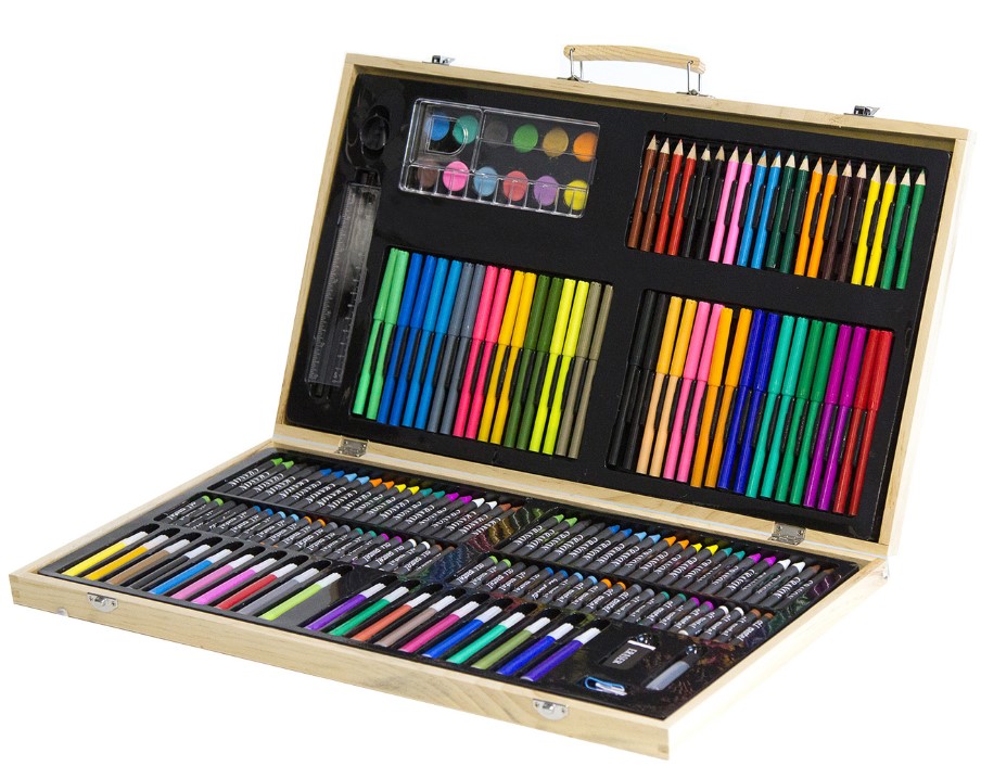 Portable 180-Piece Art Set w/ Wooden Carry Case $19.99