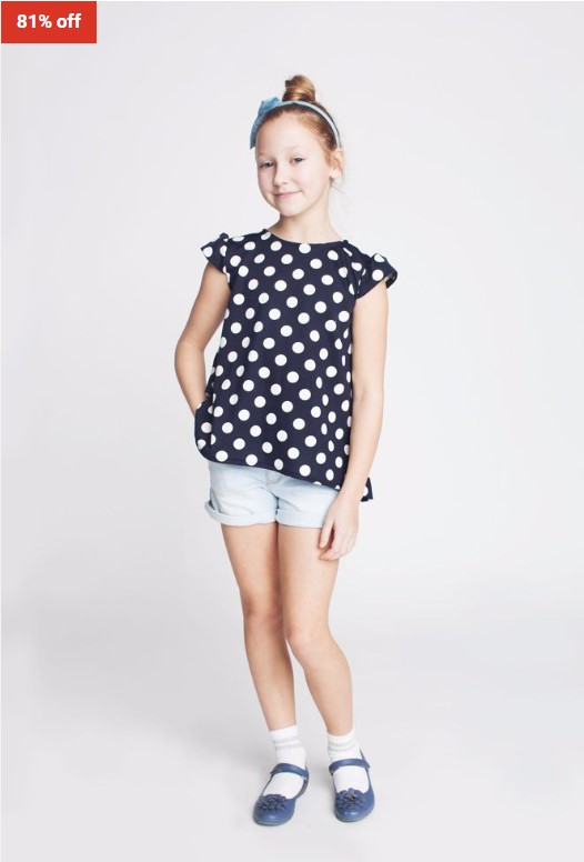 81% OFF DoDo Kids Cotton Girl’s Light Blouse With Collar & Double Fold Dark Blue & White Dots $21 (RRP$112)