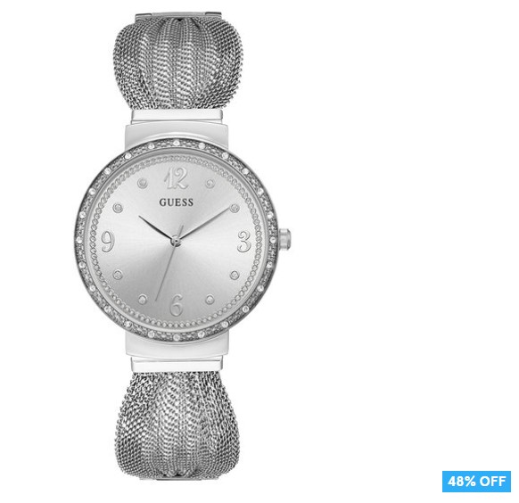 48% OFF GUESS Women’s 36mm Chiffon Mesh Watch – Silver $99.99 (Don’t pay $193.08)