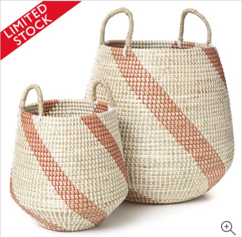 Tribe Home Seagrass Basket Set White/Coral 2pce $193.00 (RRP:$396.00)