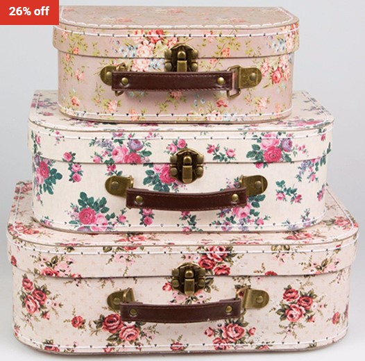 26% OFF Sass & Belle Set of 3 Vintage Rose Suitcase $32 (RRP$43)