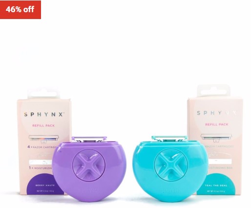 46% OFF Sphynx 2×2 Razor & Refill Bundle – Teal & Purple $37 (RRP$68)