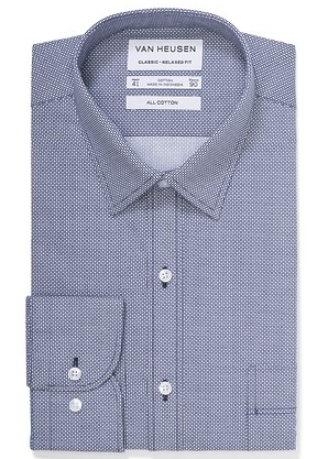 VAN HEUSEN CLASSIC RELAXED FIT SHIRT NAVY BIRDSEYE PRINT $69.95