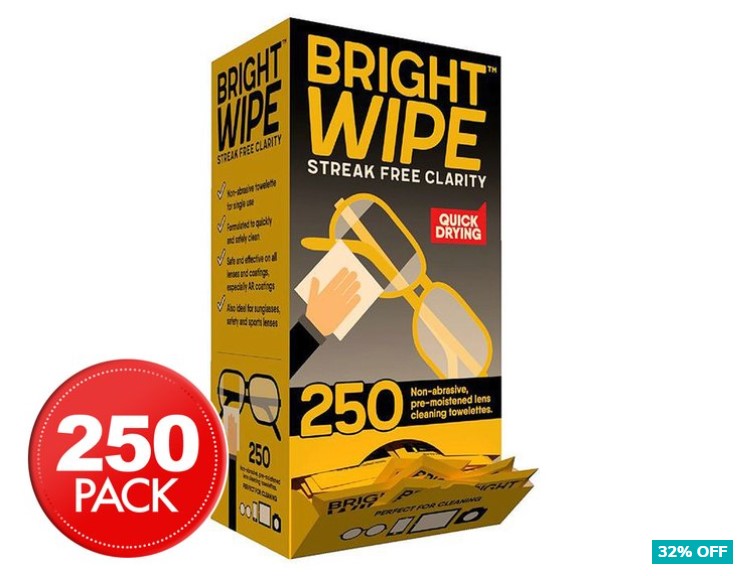 32% OFF BrightWipe Lens Cleaner Wipes 250pk $26.99 (Don’t pay $39.95)