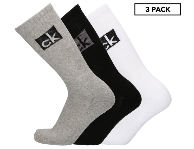 Calvin Klein Men’s Size 7-12 Cushion Sole Big Logo Crew Socks 3-Pack – Multi $24.99