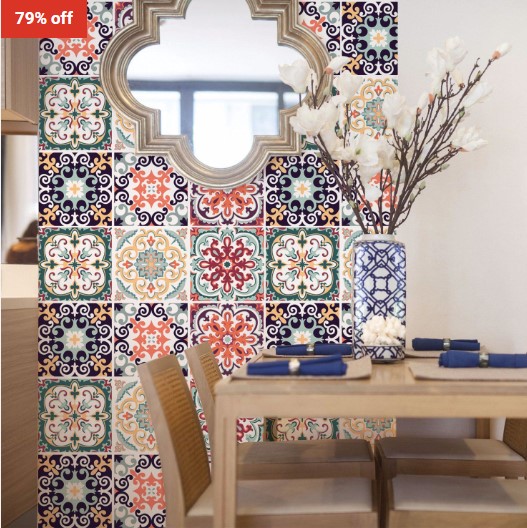 79% OFF HY Wall Art Set Of 6 20x20cm Each Portugal Spanish Style Tiles Stickers $10.50 (RRP$50)