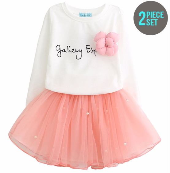 Apparel Sets For Kids O-Neck Long Sleeved Top  & Skirts White $15