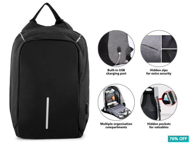 76% OFF Anti-Theft Backpack – Black $24.99 (Don’t pay $104.95)