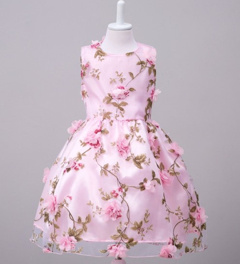 Flower Applique Princess Dress Pink $19