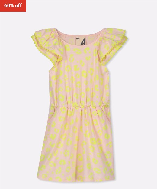 60% OFF Cotton On Kids Beau Flutter Sleeve Dress Shell Peach Animal $10 (RRP$24.99)