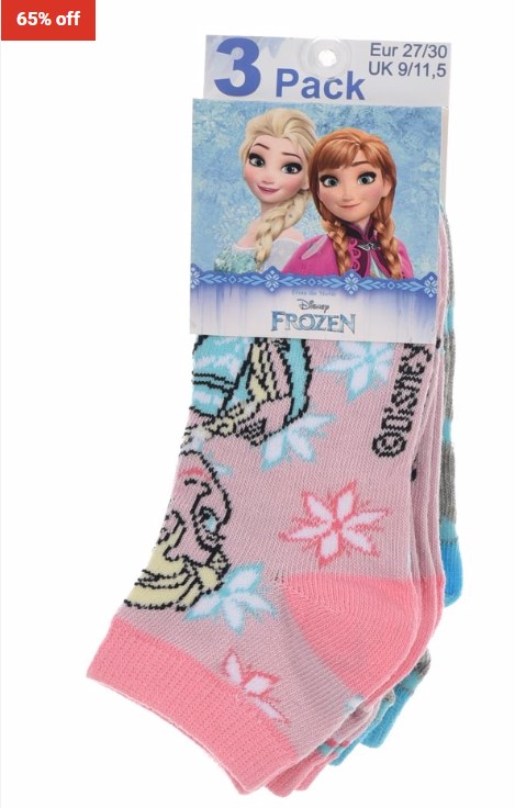 65% OFF Frozen 3 Pack of Kids Ankle Socks $6 (RRP$17)