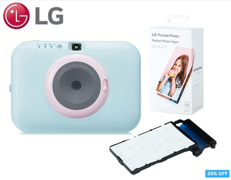 35% OFF LG Pocket Photo Snap Instant Camera + Photo Paper 36pk – Sky Blue $129 (RRP$199)