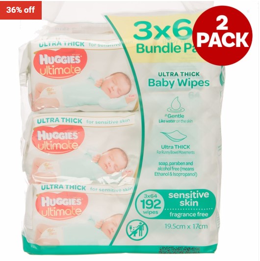 36% OFF Huggies 2pk-Huggies Pk3 X 64 Baby Wipes Bundle Pack Sensitive Skin $18 (RRP$28)