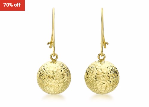 70% OFF Golden Moments 9ct Yellow Gold 10mm Diamond Cut Ball Drop Earrings $99 (RRP$329)