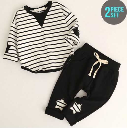 Apparel Sets For Kids O-Neck Long Sleeved Top & Shorts Black $19